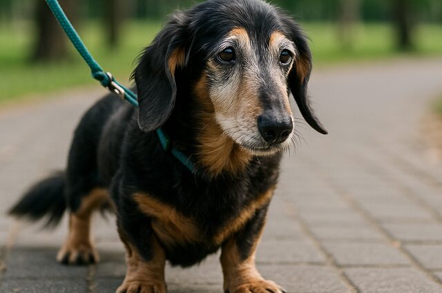 散歩中に立ち止まる老犬への接し方
